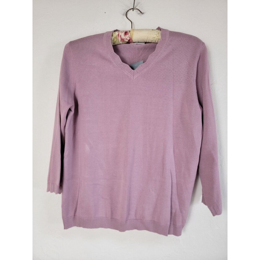 Cotswold Collection Women Lilac V-Neck Sweater Medium Combed Cotton Pullover New
